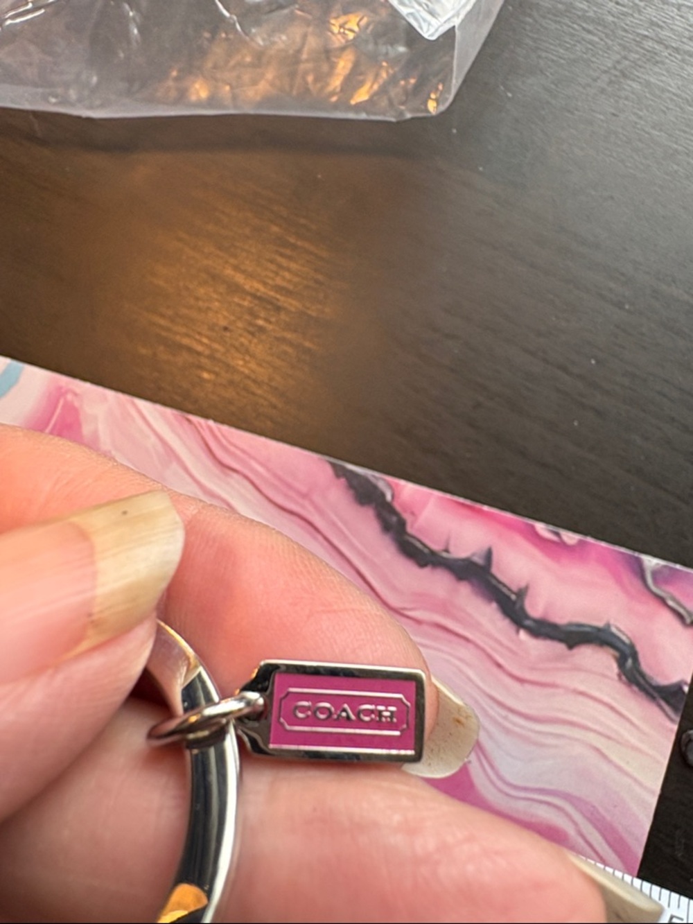 Coach Burgundy Patent Mini Satchel Key Ring with Silver Hardware - Picture 7 of 7